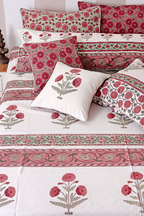 40s Cotton Pillow Cover in Floral Block Print